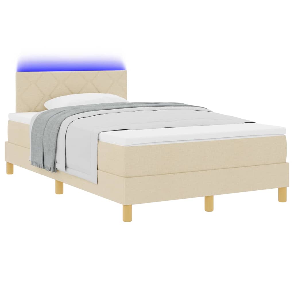 LED Box Spring Bed met kussen Crème 120 x 190 cm Stof