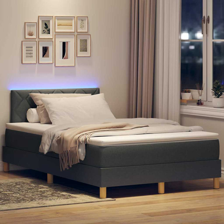LED Box Spring Bed met matras Donkergrijs 120 x 200 cm Stof