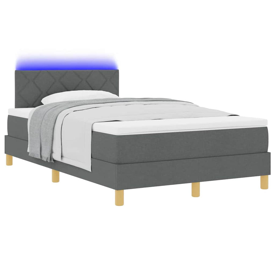 LED Box Spring Bed met matras Donkergrijs 120 x 200 cm Stof