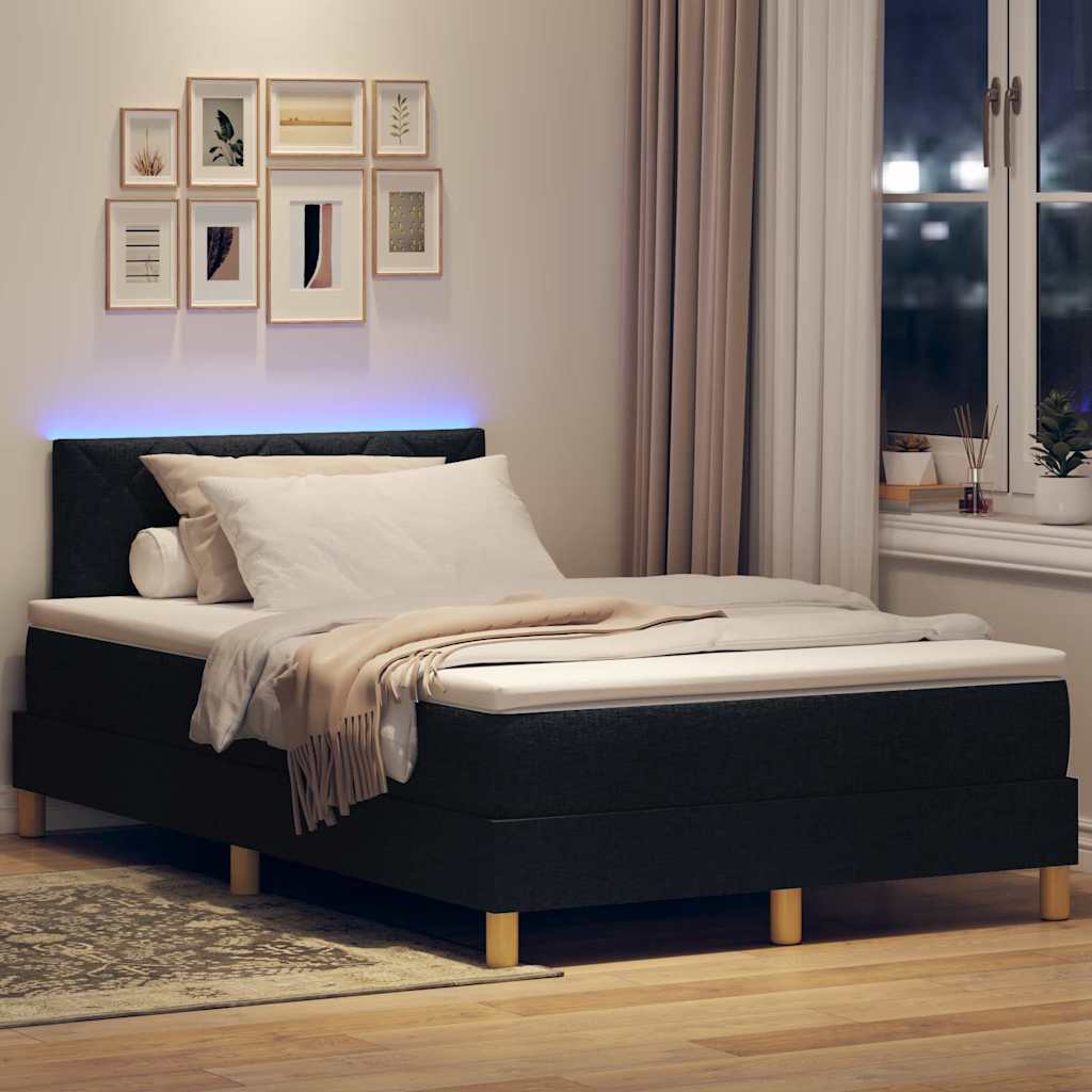 LED Box Spring Bed met matras met LED Zwart 120 x 200 cm Stof