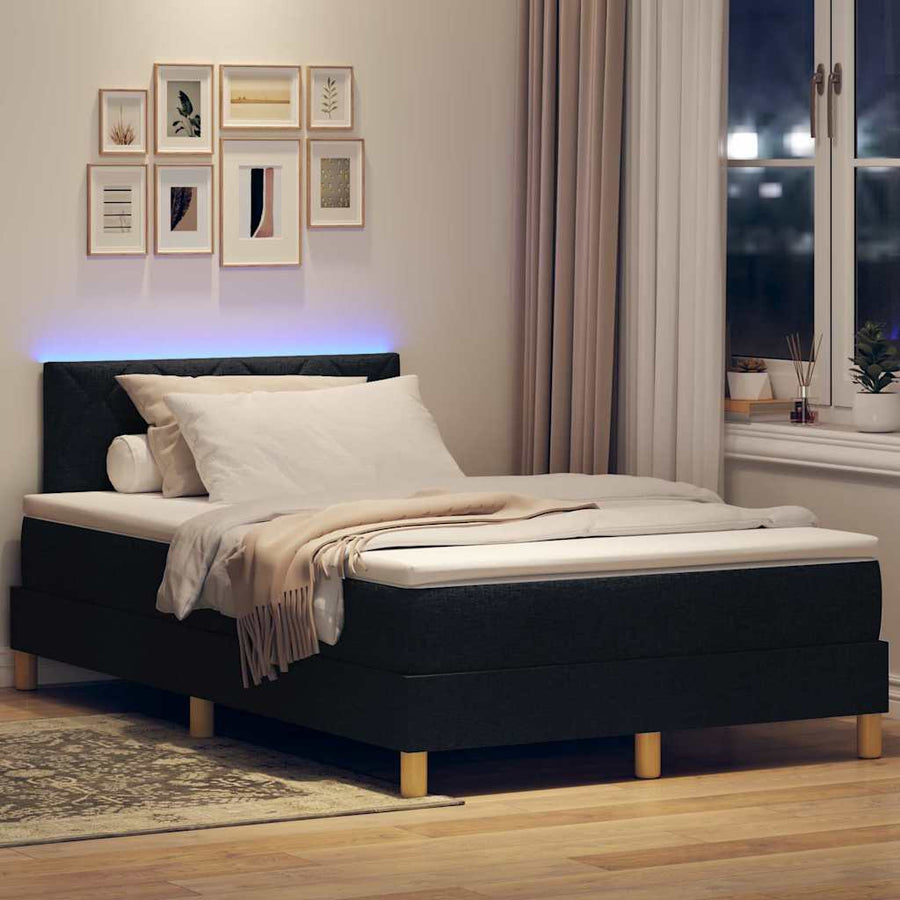 LED Box Spring Bed met matras met LED Zwart 120 x 200 cm Stof