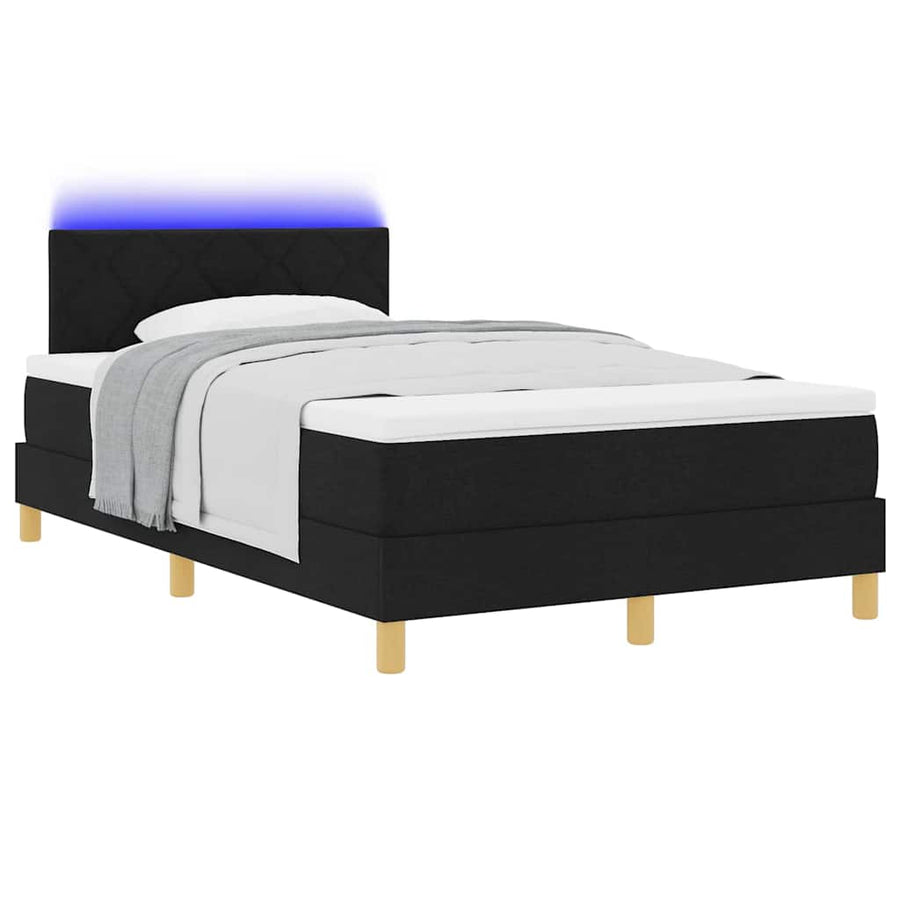 LED Box Spring Bed met matras met LED Zwart 120 x 200 cm Stof