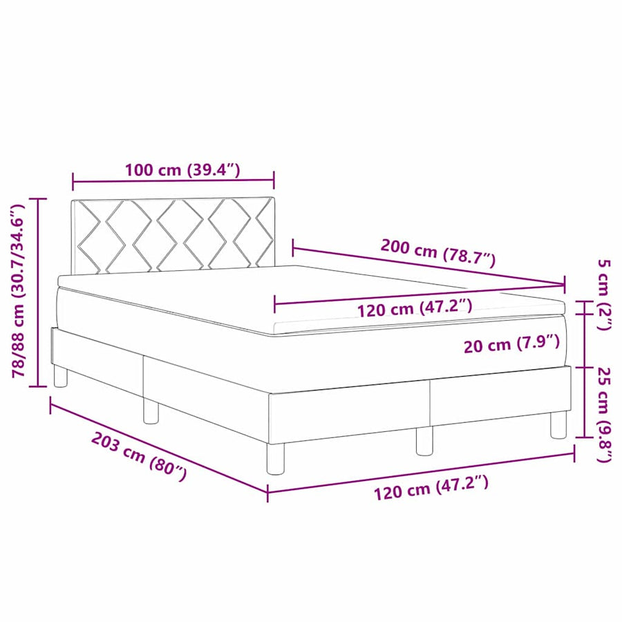 LED Box Spring Bed met matras met LED Zwart 120 x 200 cm Stof
