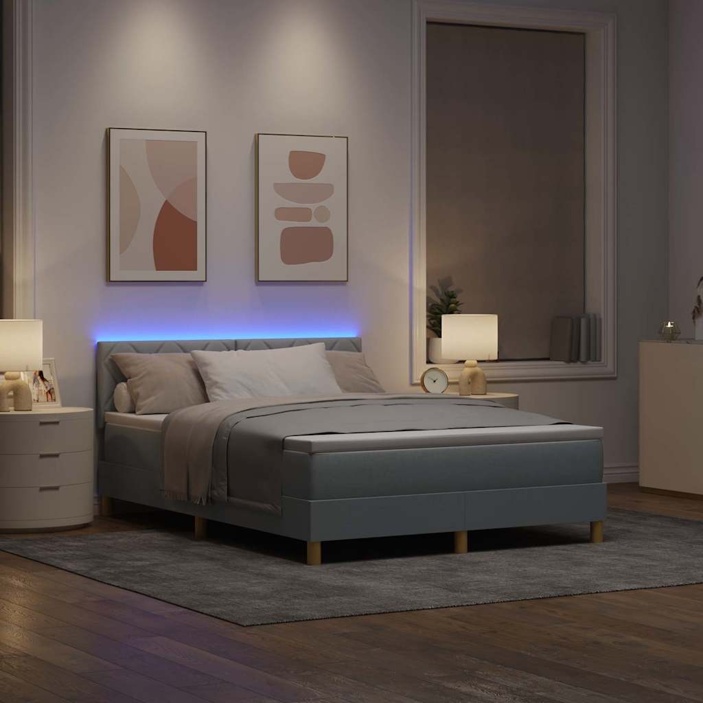 LED Box Spring Bed met hoofdeinde Lichtgrijs 140 x 190 cm Stof