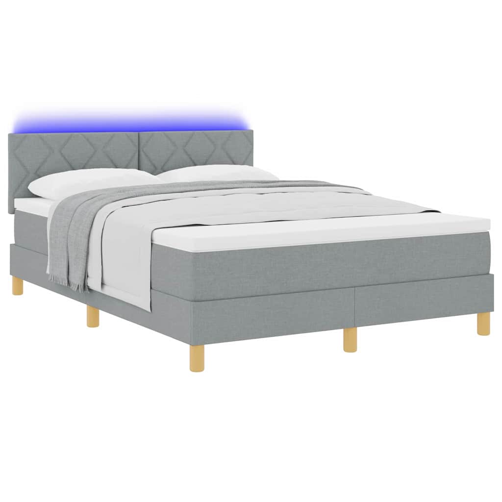LED Box Spring Bed met hoofdeinde Lichtgrijs 140 x 190 cm Stof