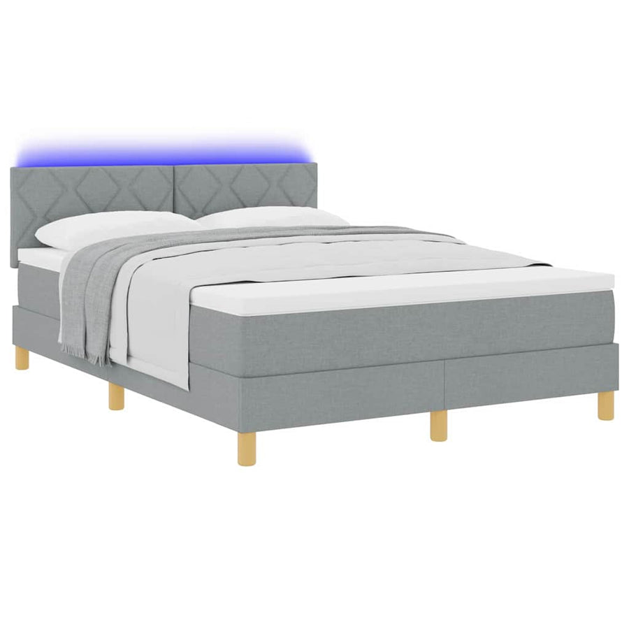 LED Box Spring Bed met hoofdeinde Lichtgrijs 140 x 190 cm Stof
