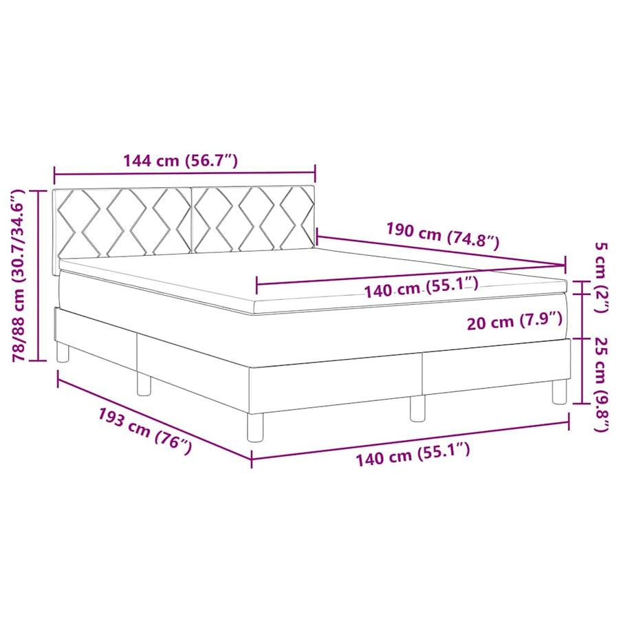LED Box Spring Bed met hoofdeinde Lichtgrijs 140 x 190 cm Stof