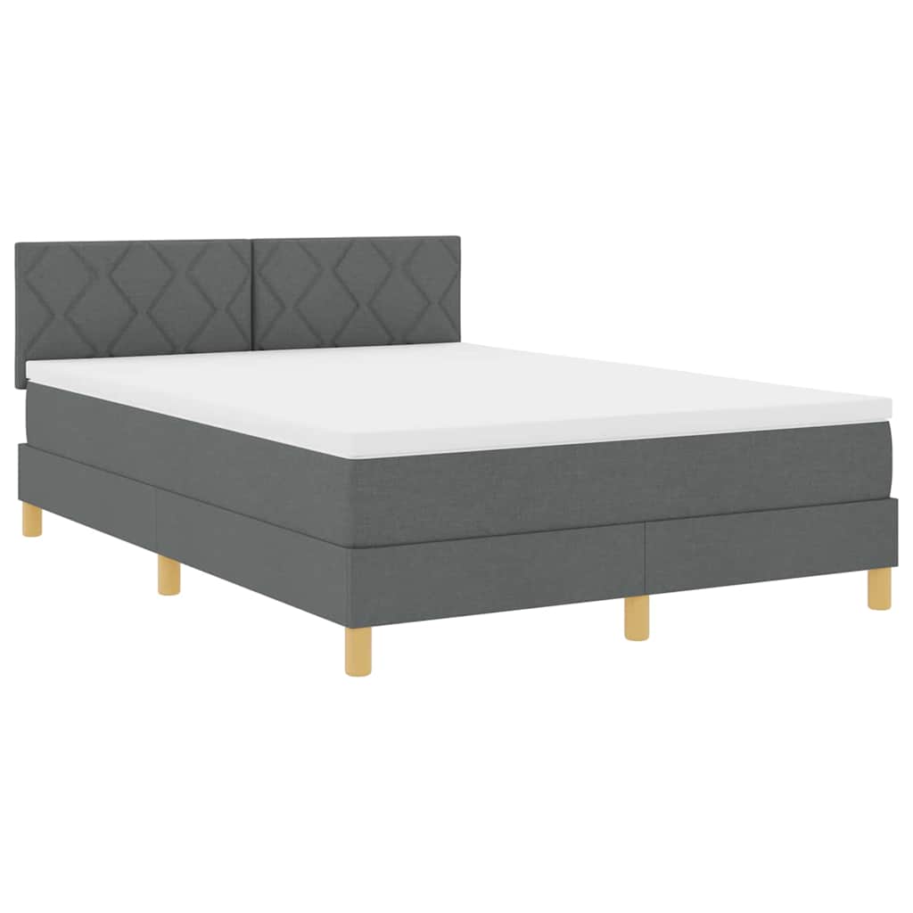 LED Box Spring Bed met matras Donkergrijs 140 x 190 cm Stof