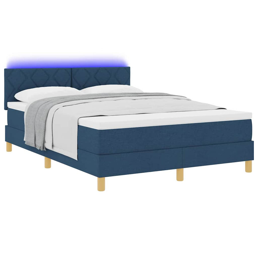 LED Box Spring Bed met hoofdeinde Blauw 140 x 190 cm Stof