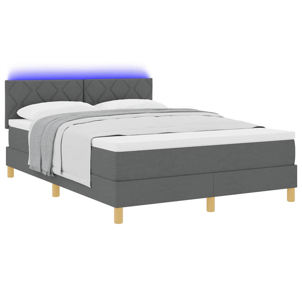 LED Box Spring Bed met hoofdeinde Donkergrijs 140 x 200 cm Stof