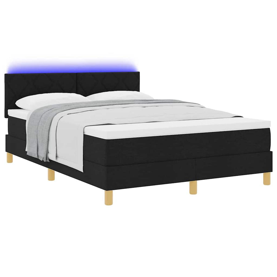 LED Box Spring Bed met hoofdeinde Zwart 140 x 200 cm Stof