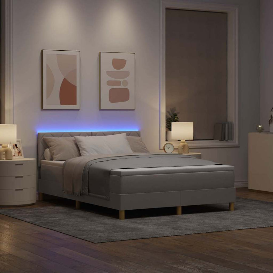 LED Box Spring Bed met hoofdeinde Taupe 140 x 200 cm Stof