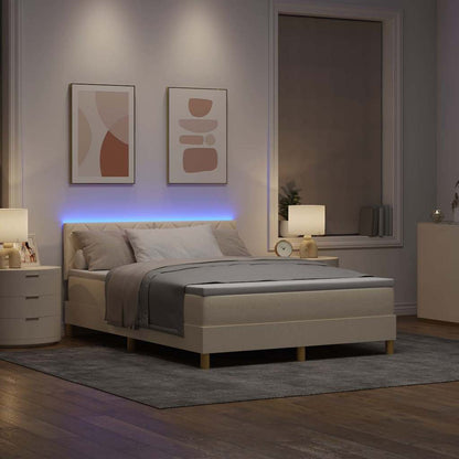 LED Box Spring Bed met hoofdeinde Crème 160 x 200 cm Stof