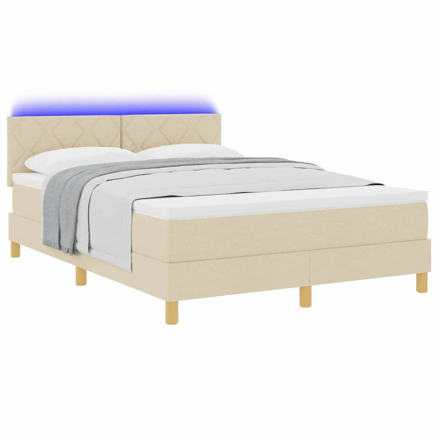 LED Box Spring Bed met hoofdeinde Crème 160 x 200 cm Stof