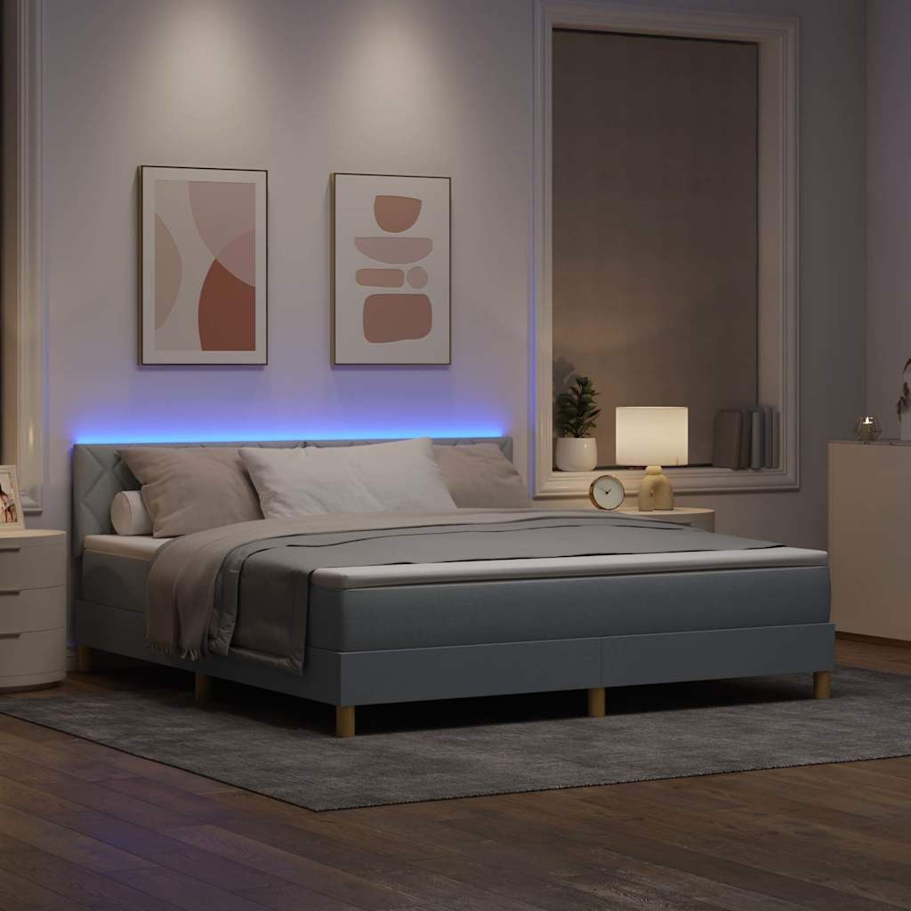 LED Box Spring Bed met hoofdeinde Lichtgrijs 180 x 200 cm Stof