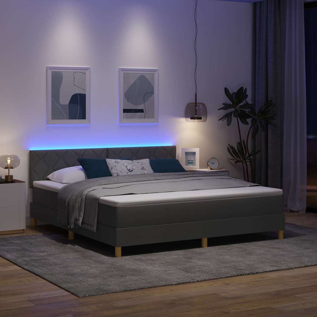 LED Box Spring Bed met hoofdeinde Donkergrijs 180 x 200 cm Stof