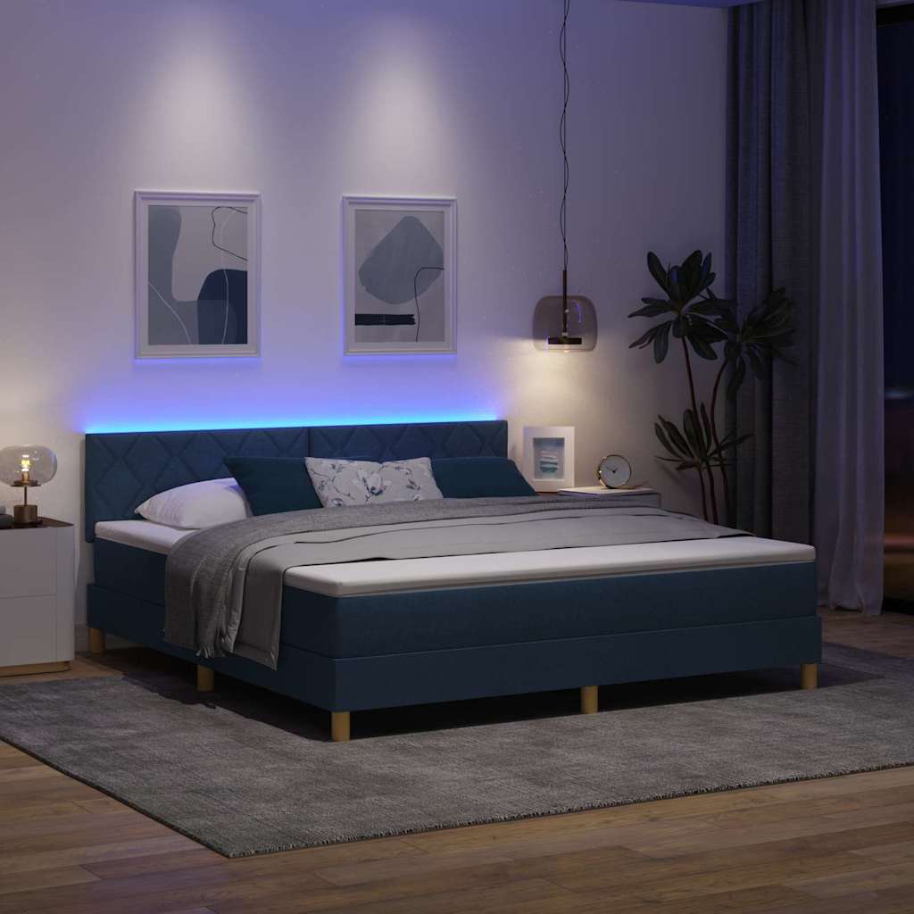 LED Box Spring Bed met hoofdeinde Blauw 180 x 200 cm Stof