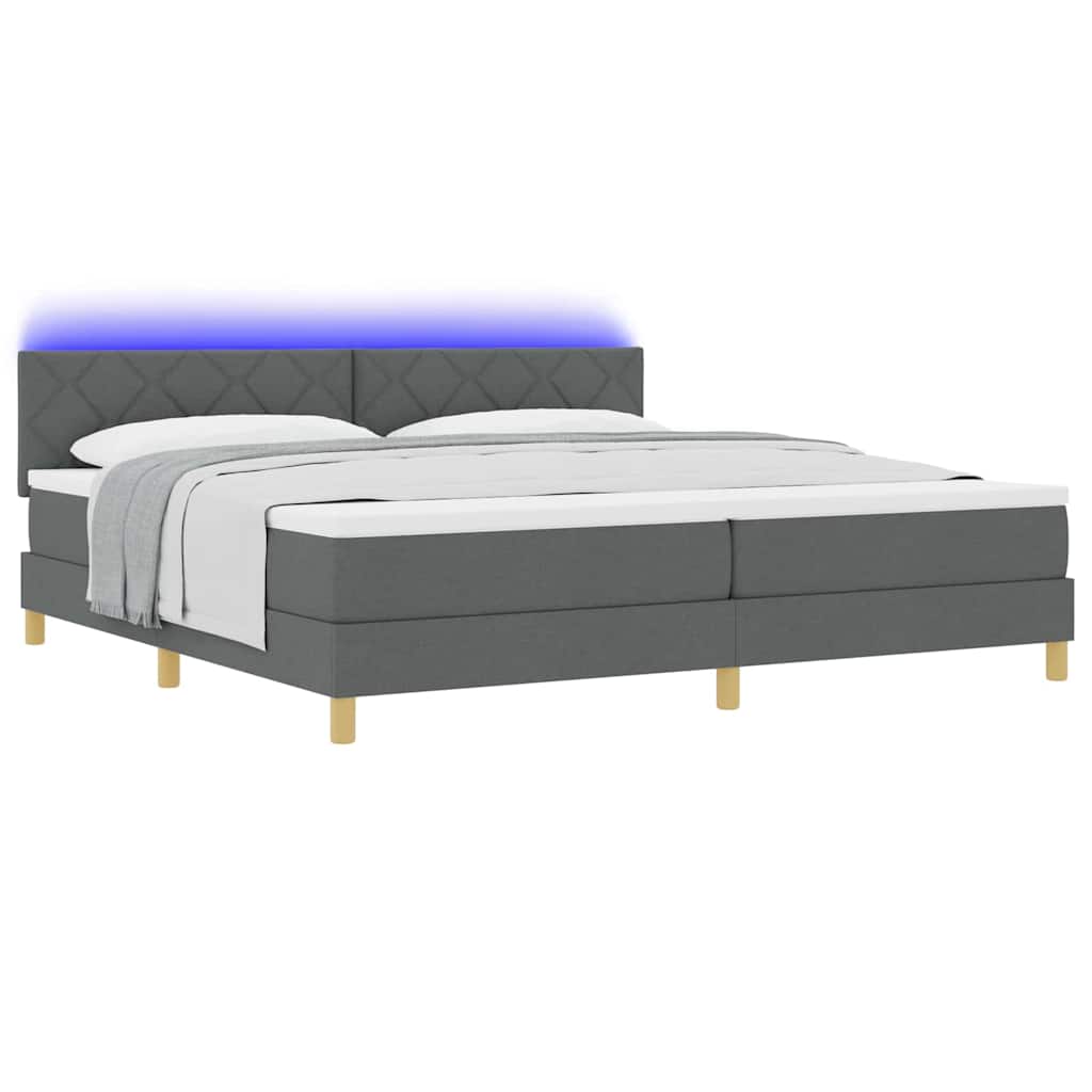 LED Box Spring Bed met matras Donkergrijs 200 x 200 cm Stof