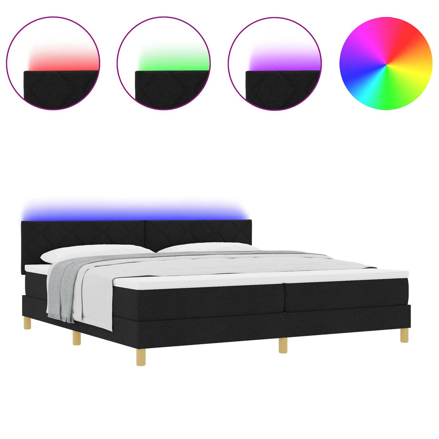 LED Box Spring Bed met matras Zwart 200 x 200 cm Stof