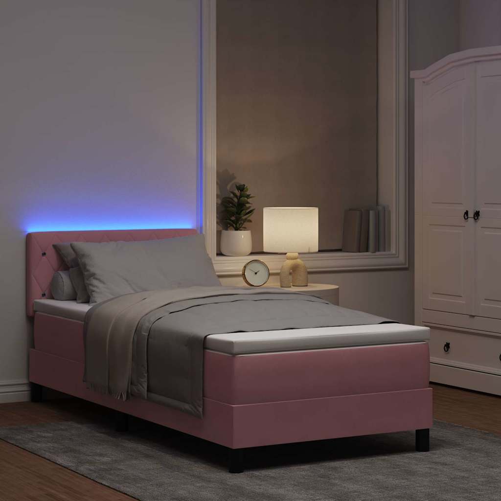 LED Box Spring Bed met matras met LED Roze 100 x 200 cm Fluweel