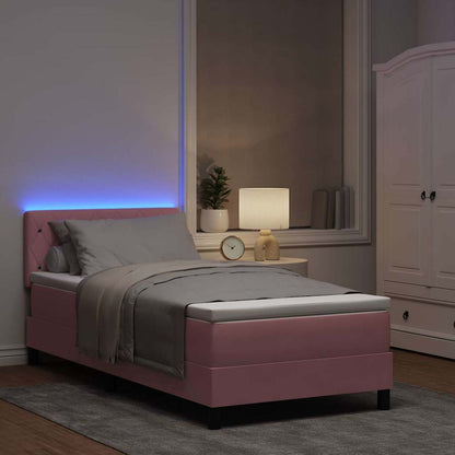 LED Box Spring Bed met matras met LED Roze 100 x 200 cm Fluweel