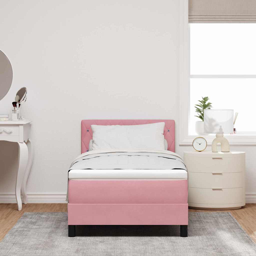 LED Box Spring Bed met matras met LED Roze 100 x 200 cm Fluweel