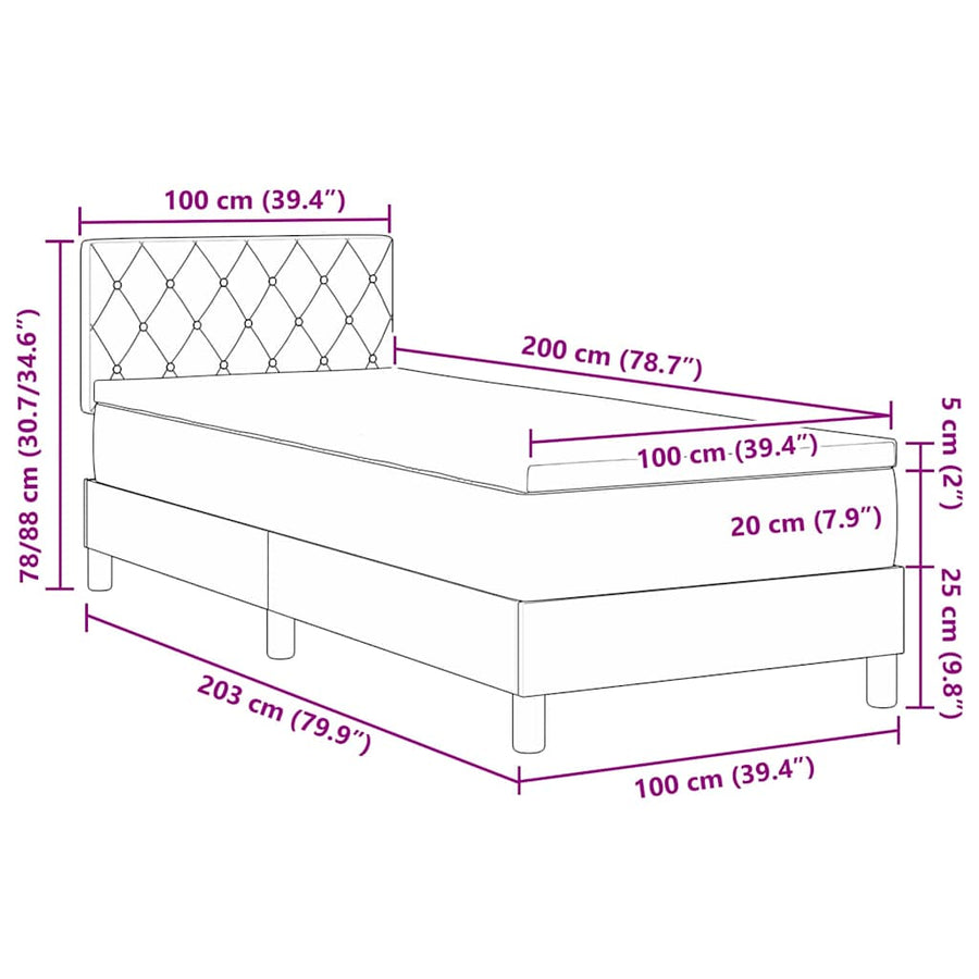 LED Box Spring Bed met matras met LED Roze 100 x 200 cm Fluweel