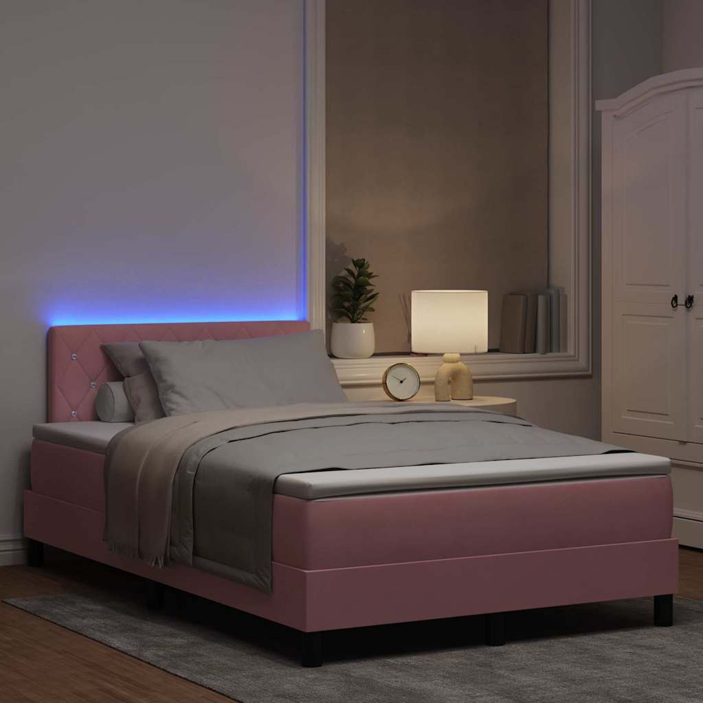 LED Box Spring Bed met matras met LED Roze 120 x 200 cm Fluweel
