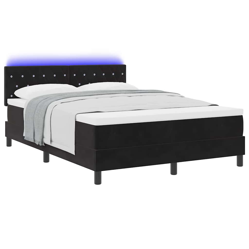 LED Box Spring Bed met matras Zwart 140 x 190 cm Fluweel