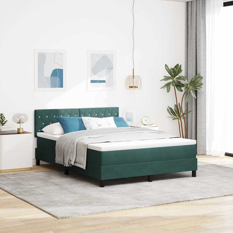 LED Box Spring Bed met matras Donkergroen 140 x 200 cm Fluweel
