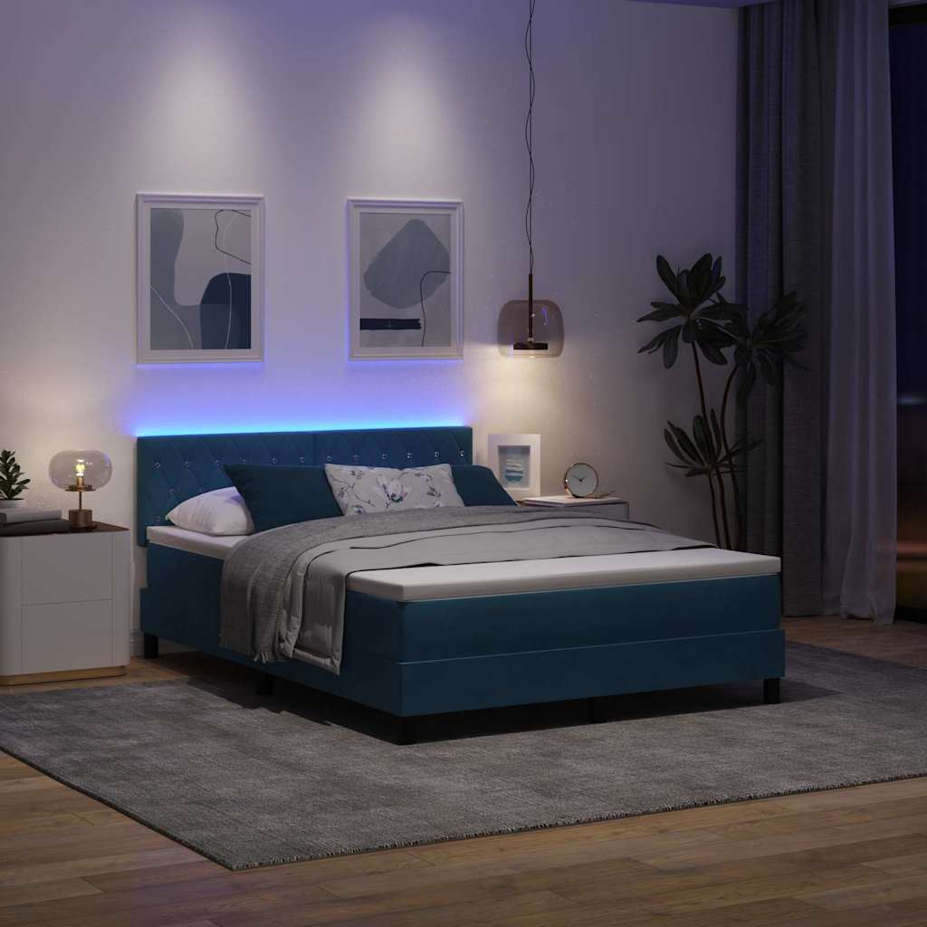 LED Box Spring Bed met matras Donkerblauw 160 x 200 cm Fluweel