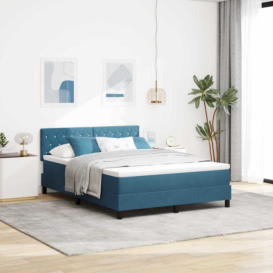 LED Box Spring Bed met matras Donkerblauw 160 x 200 cm Fluweel