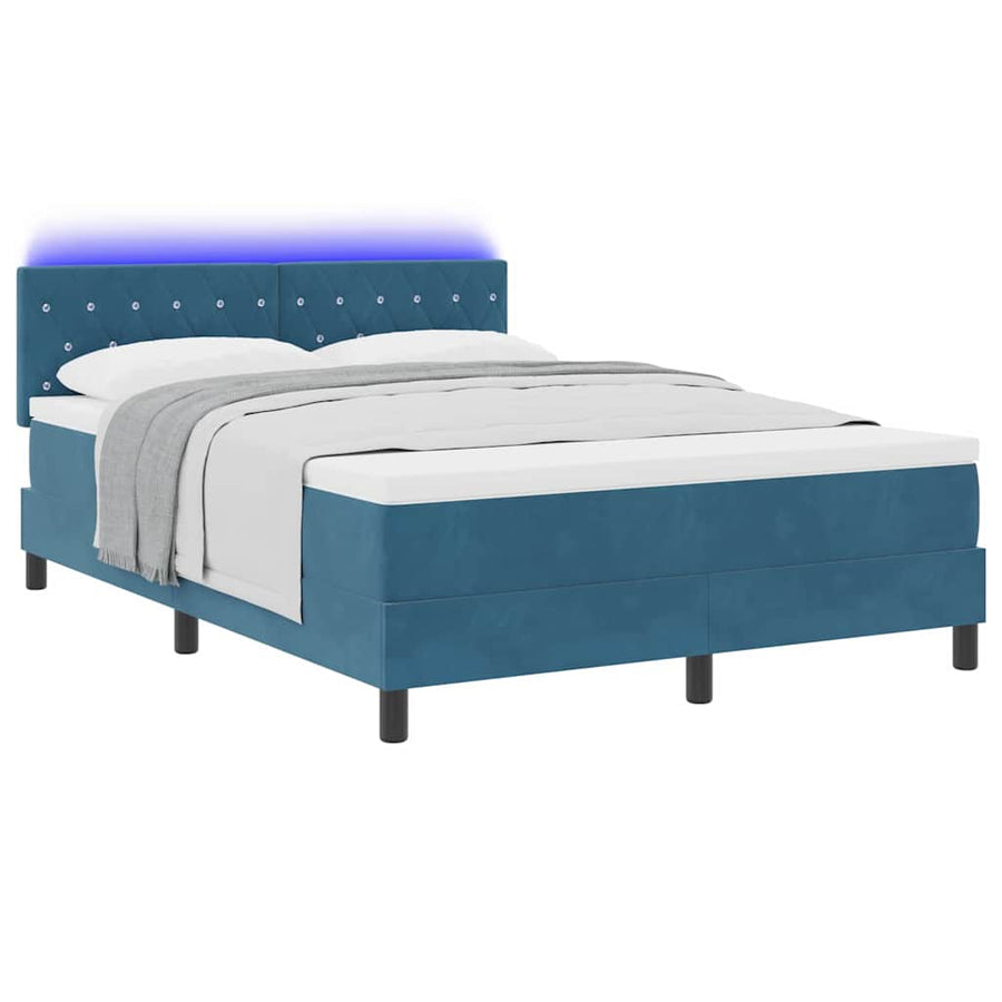 LED Box Spring Bed met matras Donkerblauw 160 x 200 cm Fluweel