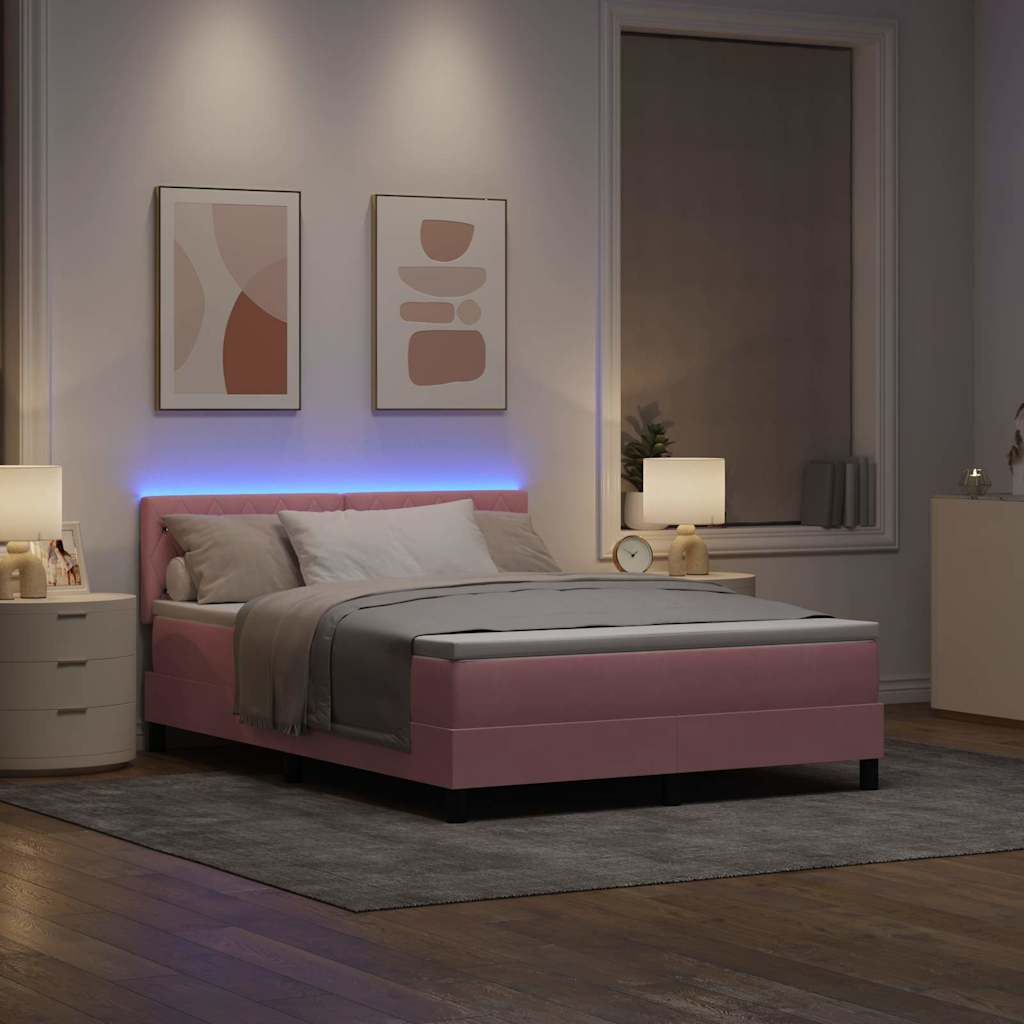LED Box Spring Bed met matras met LED Roze 160 x 200 cm Fluweel