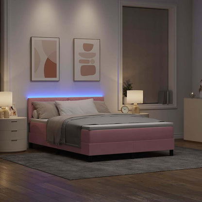 LED Box Spring Bed met matras met LED Roze 160 x 200 cm Fluweel