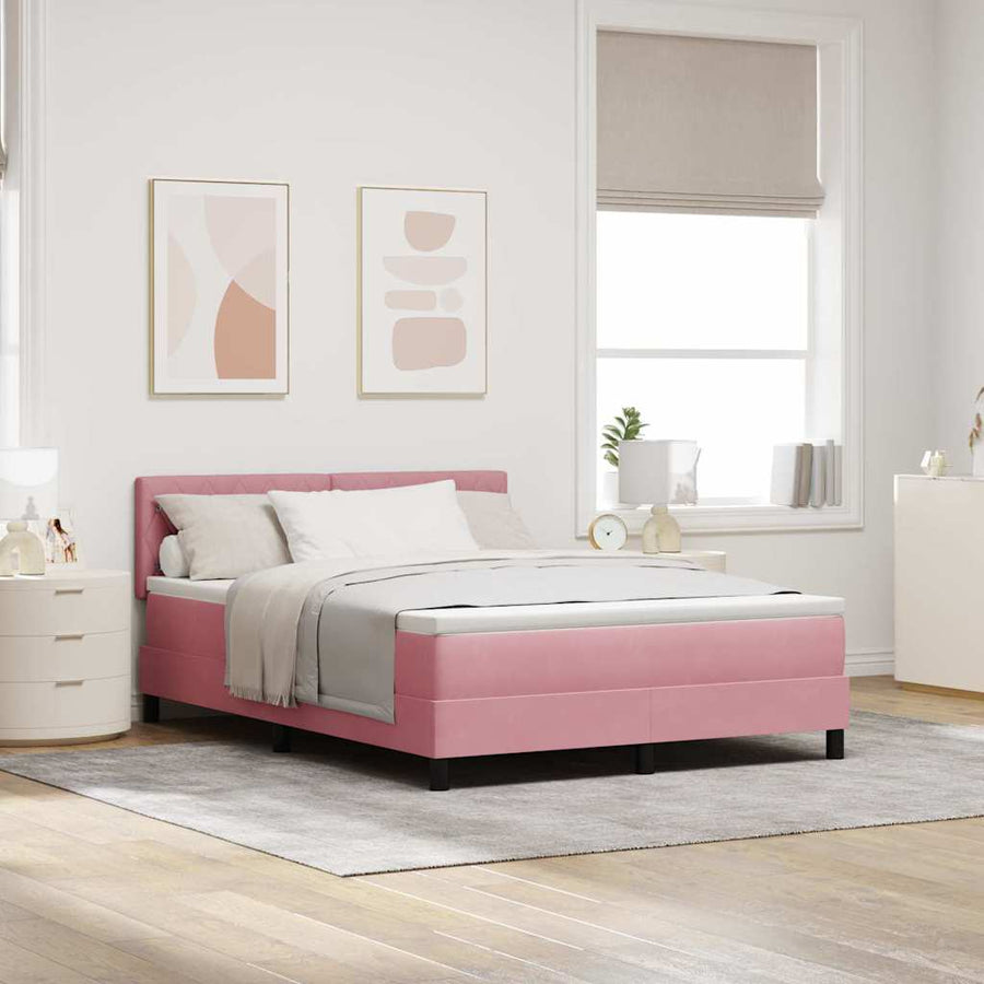 LED Box Spring Bed met matras met LED Roze 160 x 200 cm Fluweel