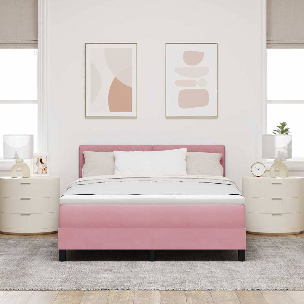LED Box Spring Bed met matras met LED Roze 160 x 200 cm Fluweel