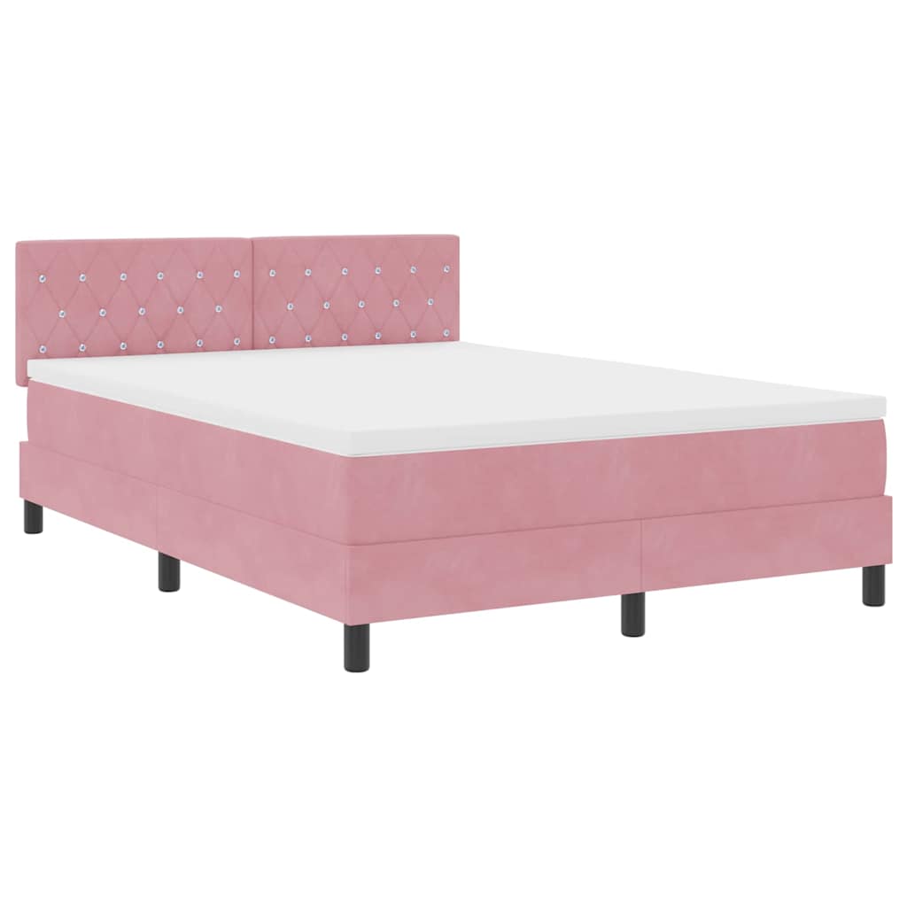 LED Box Spring Bed met matras met LED Roze 160 x 200 cm Fluweel