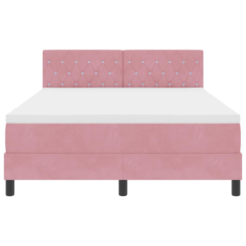 LED Box Spring Bed met matras met LED Roze 160 x 200 cm Fluweel