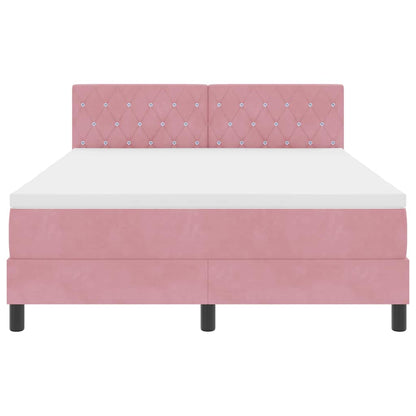 LED Box Spring Bed met matras met LED Roze 160 x 200 cm Fluweel