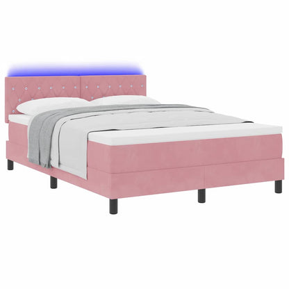 LED Box Spring Bed met matras met LED Roze 160 x 200 cm Fluweel