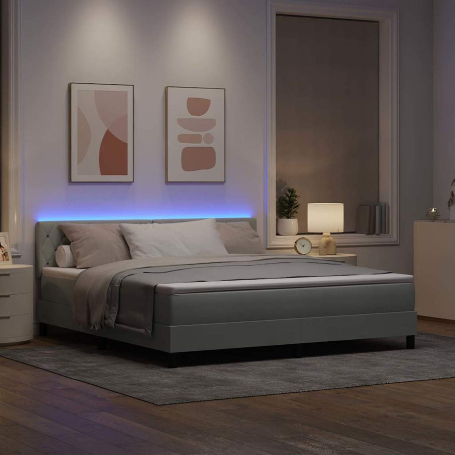 LED Box Spring Bed met matras Lichtgrijs 180 x 200 cm Fluweel