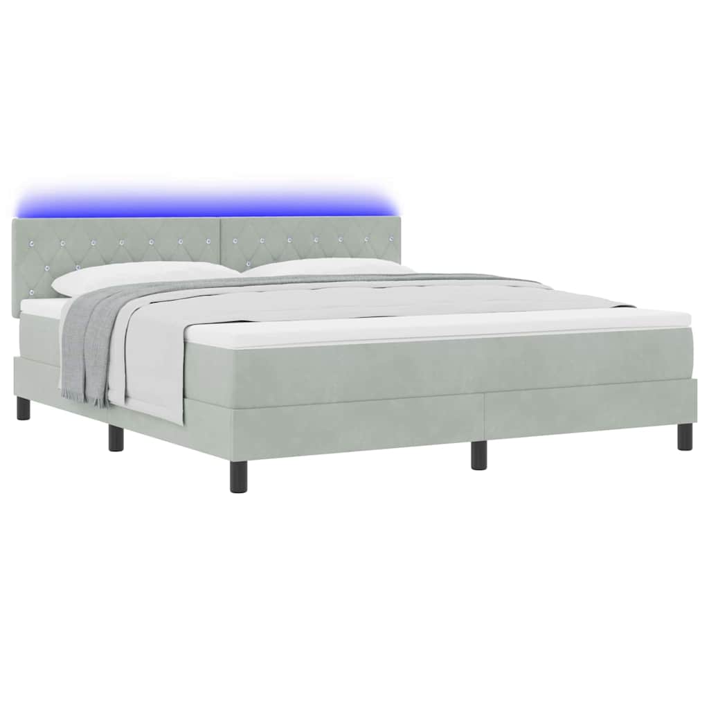 LED Box Spring Bed met matras Lichtgrijs 180 x 200 cm Fluweel