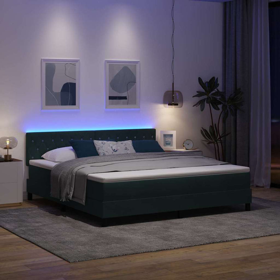 LED Box Spring Bed met matras Donkergroen 180 x 200 cm Fluweel