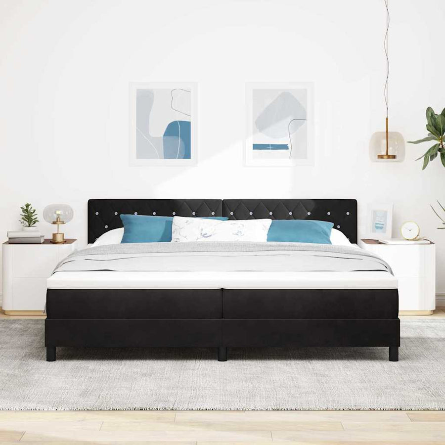 LED Box Spring Bed met matras Zwart 200 x 200 cm Fluweel