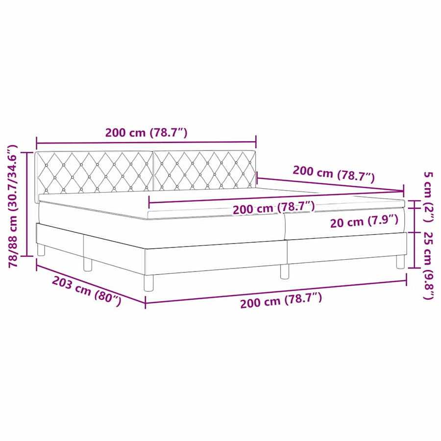 LED Box Spring Bed met matras Zwart 200 x 200 cm Fluweel