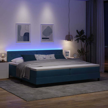 LED Box Spring Bed met matras Donkerblauw 200 x 200 cm Fluweel