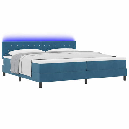 LED Box Spring Bed met matras Donkerblauw 200 x 200 cm Fluweel