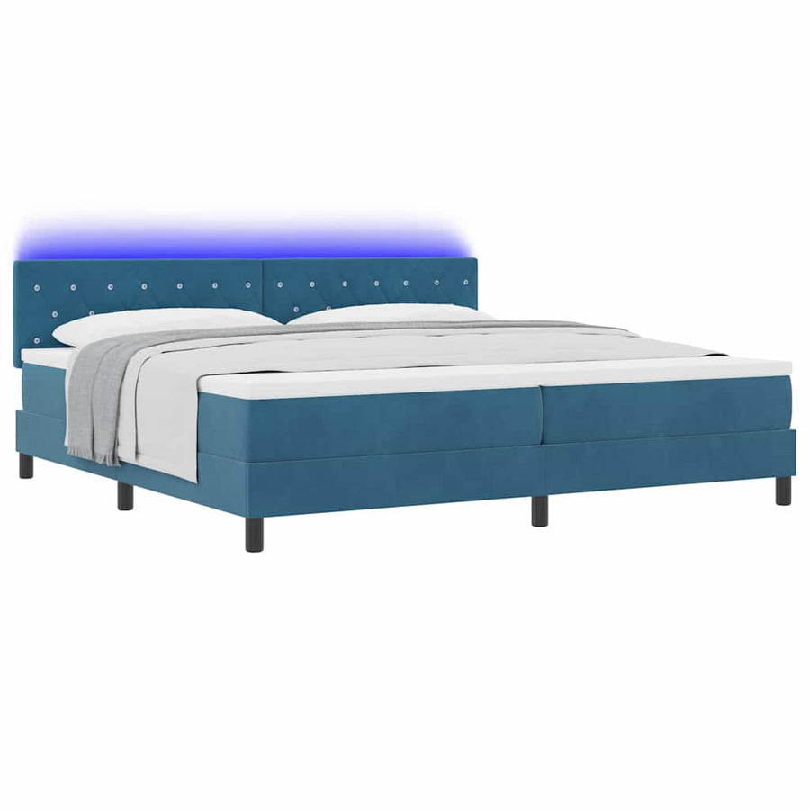 LED Box Spring Bed met matras Donkerblauw 200 x 200 cm Fluweel