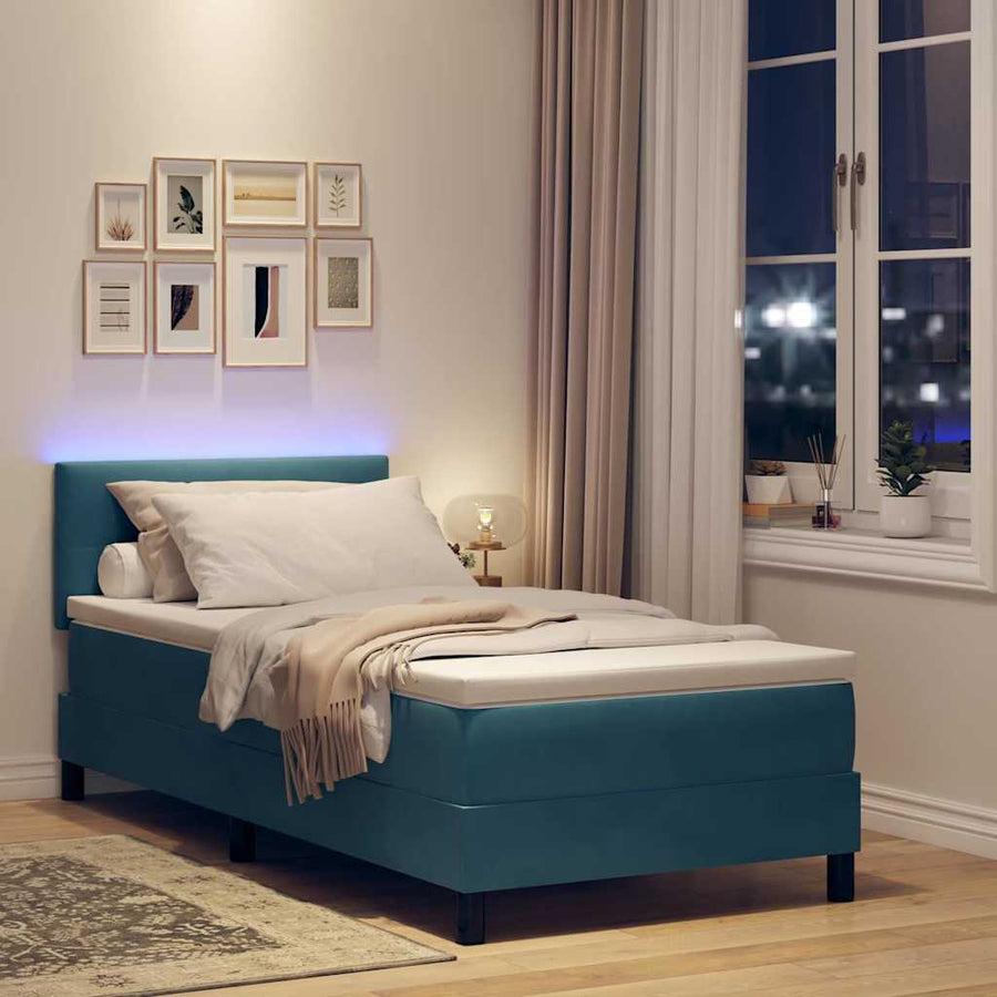 LED Box Spring Bed Donkerblauw 100 x 200 cm Fluweel